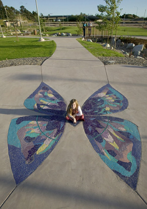 Briercrest Park Butterfly Mosaic. San Diego Style Landscape Article of Union Tribune. Photo by John Durant.